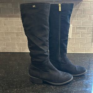 Michael Kors Black Suede Zip Trim Knee High Pull On Riding Boots